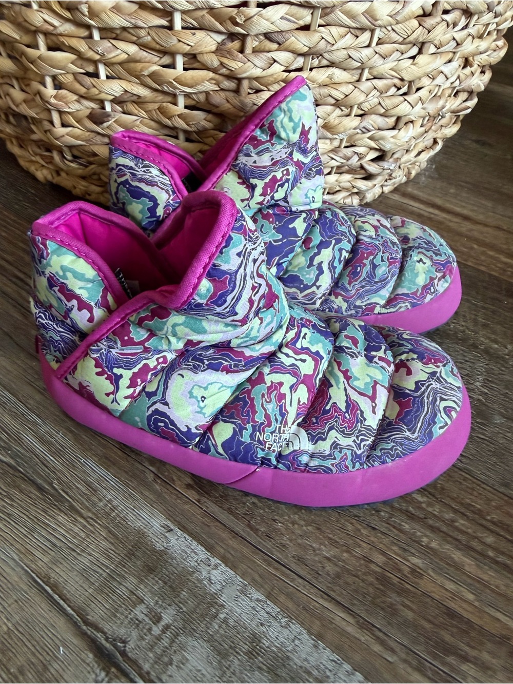 The North Face Thermoball Traction Booties Purple Marble color size kids 13